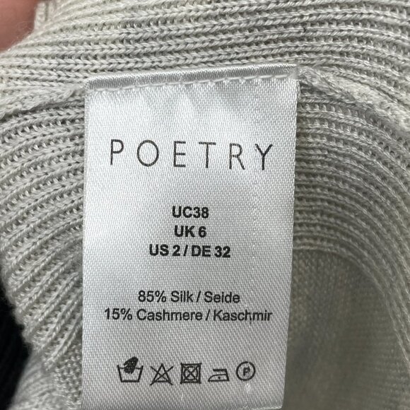 POETRY Size 2 Women Silk/Cashmere Long Duster Cardigan Short Sleeve Gray - Picture 5 of 8